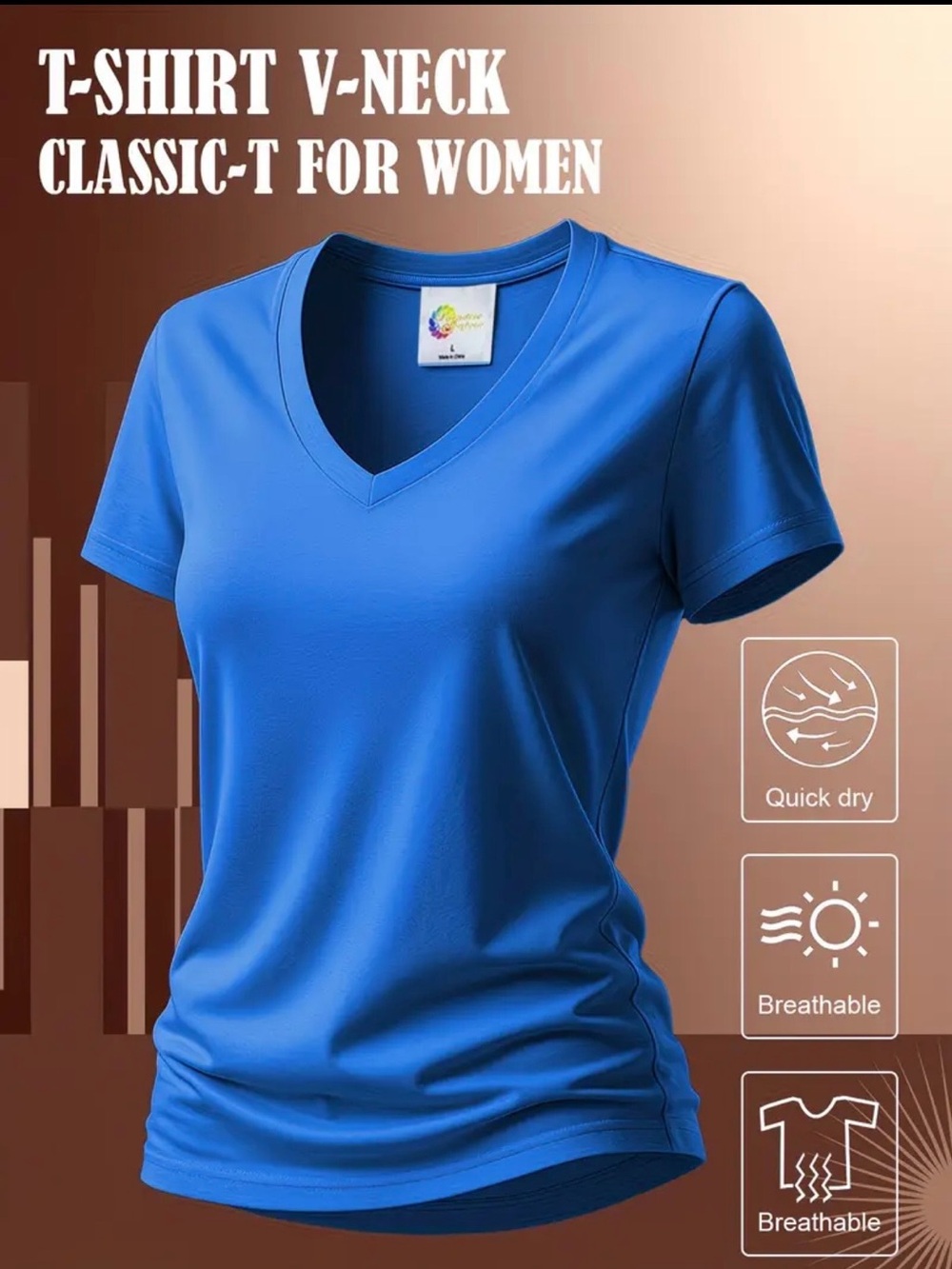Classic V-Neck Women's T-Shirt - Blue Moisture Wicking 2-pk